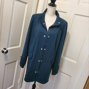 Dennis Basso Teal Green Outer Coat Snap Close Size 14 Business, Classic